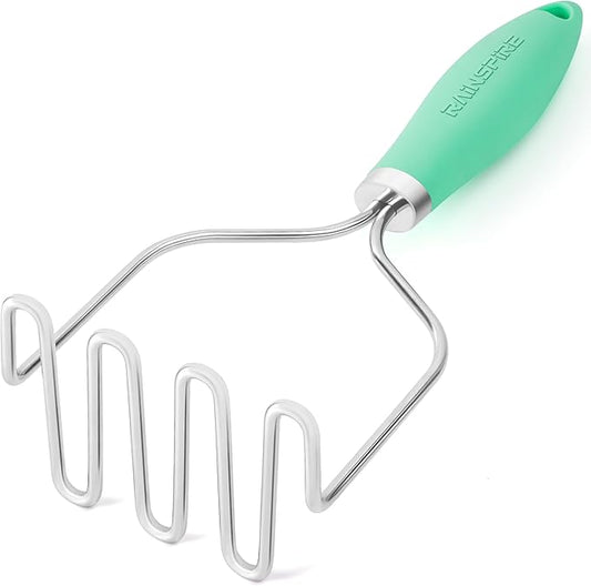 Rainspire Potato Masher Stainless Steel, Mashed Potato Masher Kitchen Tool, Durable Mash Potatoes Masher, Soft Non-slip Handle, Kitchen Utensils, Kitchen Gadgets (Mint Green)