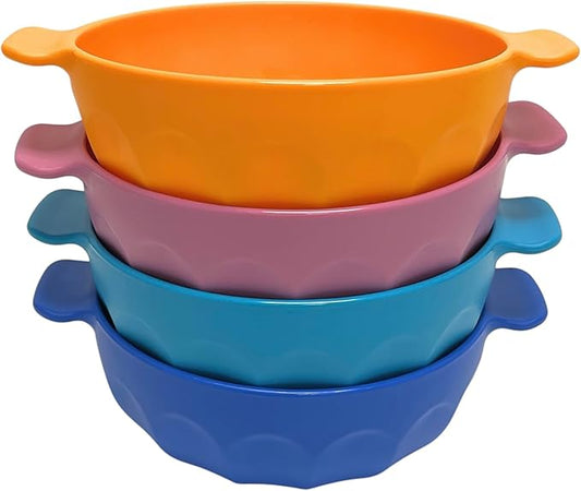 Mintra Home Unbreakable Plastic Bowl 4pk - Shatterproof, BPA Free, Reusable, Party Cups, BBQ, Colorful Set, indoors and outdoors (Lavender, Dark Blue, Turquoise, Saffron Small with Handles - 550ml)