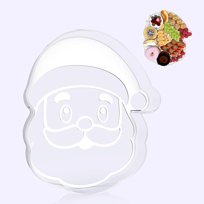 11" Christmas Santa Charcuterie Boards, Acrylic Reusable Serving Tray for Dessert Appetizer Display, Cute Decorative Snack Platter for Xmas Party Table Decoration