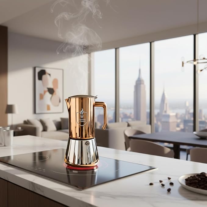 Fiamma & Ferro 12-Cup Premium (304) Stainless Steel Stovetop Espresso Maker-Moka Pot - Induction Compatible Italian Coffee Maker, No Aluminium, No Plastic, Classic Percolator for Rich Italian Espresso