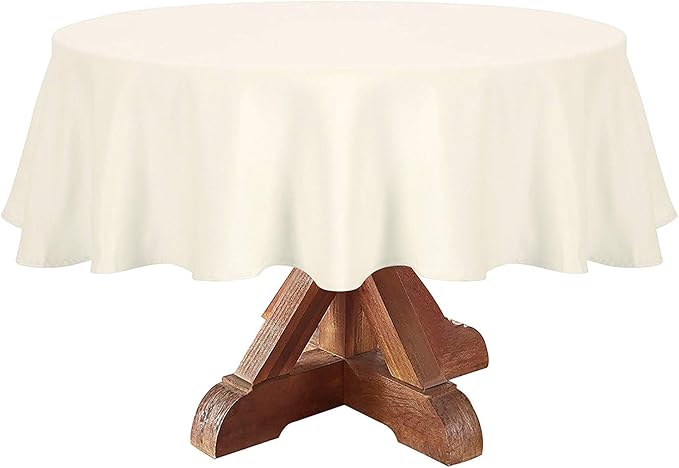 Obstal Round Table Cloth, Oil-Proof Spill-Proof and Water Resistance Microfiber Tablecloth, Decorative Fabric Circular Table Cover for Outdoor and Indoor Use (Ivory, 60 Inch Diameter)