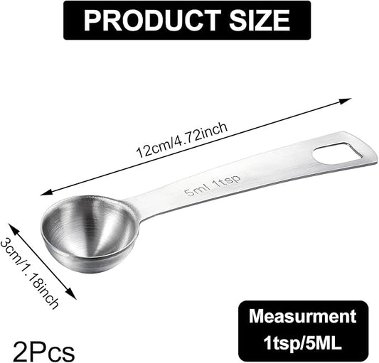 Lusofie 2 Pcs 1 Teaspoon Measuring Spoons 5ml Mini Spoons Stainless Steel Measuring Spoons For Kitchen Cooking Spoon Coffee Spoon (Silver)