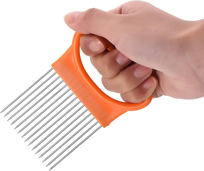 4 Pieces Onion Holder Slicer Stainless Steel Vegetable Tomato Holder Slicer Cutter for Kitchen Worker Safety Cooking Tools, 4 Colors
