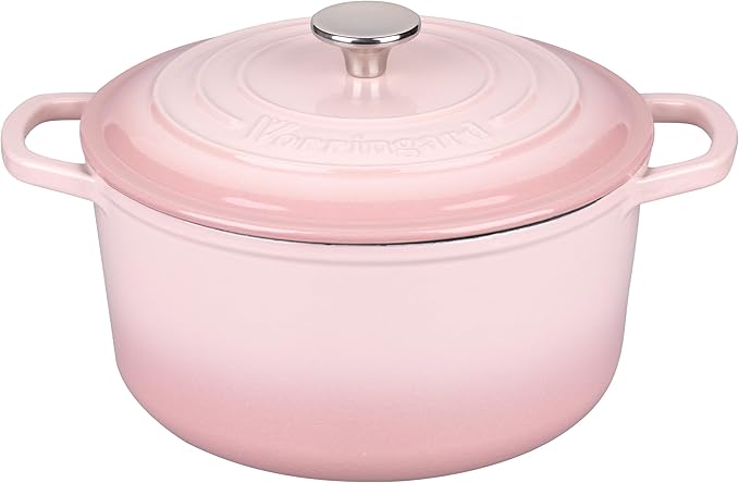 VORRINGARD Enameled Cast Iron Dutch Oven Pot with Lid, for Sourdough Bread Baking, Round Dutch Ovens, 6 Quart, Pink