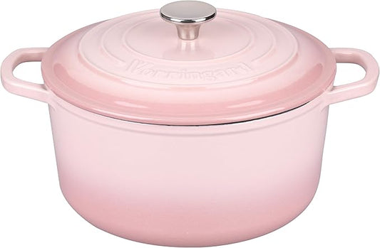 VORRINGARD Enameled Cast Iron Dutch Oven Pot with Lid, for Sourdough Bread Baking, Round Dutch Ovens, 4.5 Quart, Pink