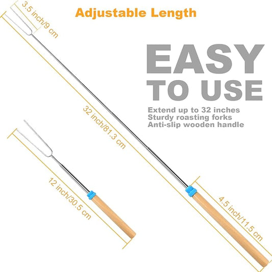 10 Pcs Marshmallow Roasting Sticks for Fire Pit Long 32Inch, Smores Sticks Skewers, Smores Kit for Fire Pit, Premium Telescoping Hot Dog Roasting Sticks for Campfire Accessories Outside Camping VOPTON