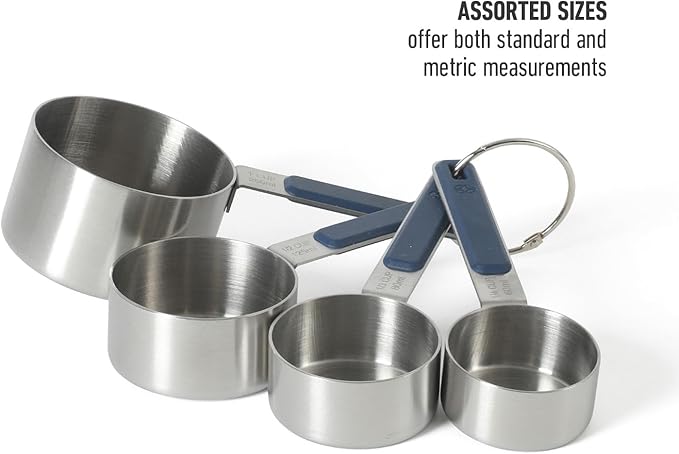 Calphalon Prime 4 Piece Stainless Steel Measuring Cups W/Navy Blue Silicone Handles