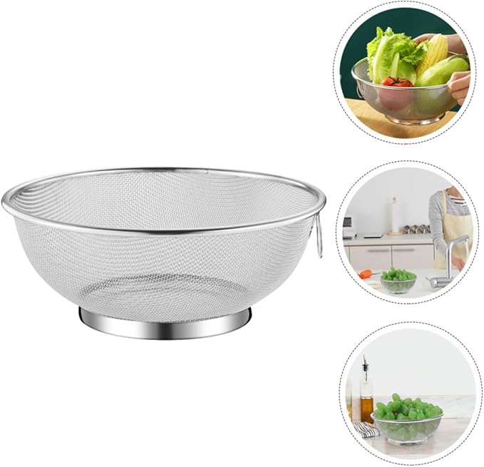Cabilock Stainless Steel Washing Basket Multi-functional Kitchen Drain Colander for Fruits Vegetables and Rice Deform-resistant Easy to Clean