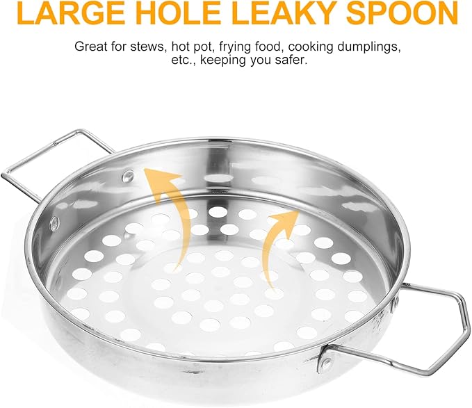 UPKOCH Stainless Steel Colander Spoon Large Mesh Food Strainer for Cooking for Draining Seafood Vegetables and Fruits for Hot Pot and Kitchen Use