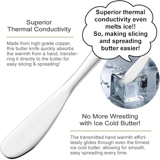 Terra Distribution Copper Butter Knife Spreader [ Made in Japan ] Superb Thermal Conductivity for Effortless Slicing and Spreading (Silver)