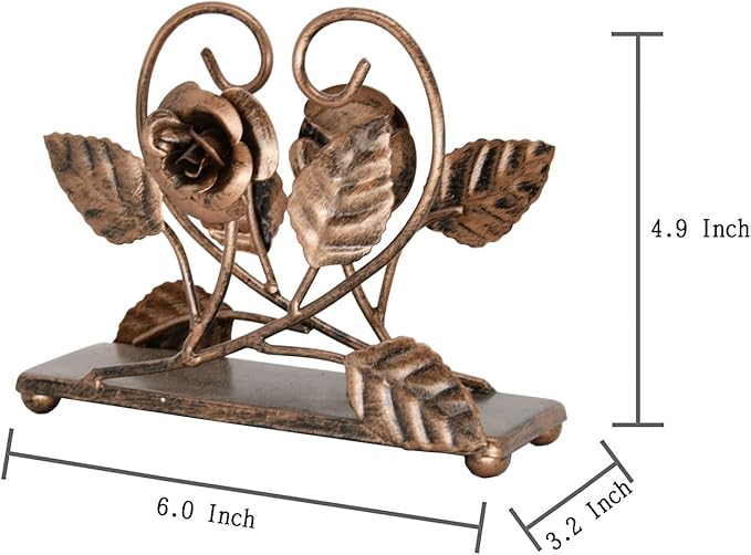OwlGift Bronze Napkin Holder – Rose Design Metal Napkin Storage for Tables Modern Serviette Organizer – Tissue Dispenser Perfect for Outdoor Events – Decorative Clear Cocktail Napkin Kitchen Décor