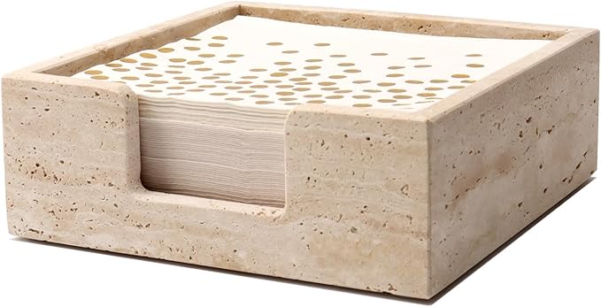 Luncheon Napkin Holder,Travertine Stone Napkin Holders Fit for 6.5”x6.5” Luncheon-Sized Napkins,Stone Napkin Holder for Table Kitchen Counter Dining Room Party Bar Decor,Beige