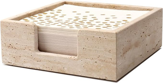 Luncheon Napkin Holder,Travertine Stone Napkin Holders Fit for 6.5”x6.5” Luncheon-Sized Napkins,Stone Napkin Holder for Table Kitchen Counter Dining Room Party Bar Decor,Beige
