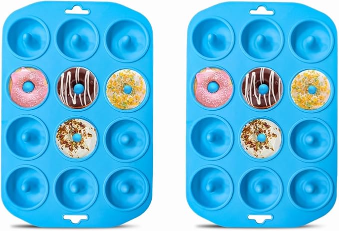 Cupidove 2pcs Silicone Donut Pan, 12 Holes Mini Donuts Mold Heat Resistant, Silicone Donut Molds for baking, Mini Baking Mold for baking delicious donuts, Non-stick Bottom, Easy to Clean