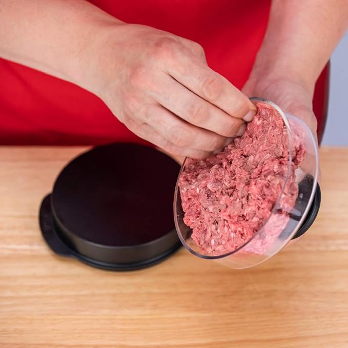 Weber Original Burger Press, Black – Creates Perfect Flat 1/4 lb & 1/2 lb Patties with Built‑in Dimple, Detachable Handle & Nylon Grip