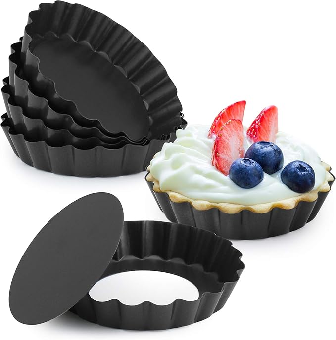 4” Quiche Pans with Removable Bottom, Non-stick, Fluted Sides, Mini Tart Pans, Round Shape, Set of 6