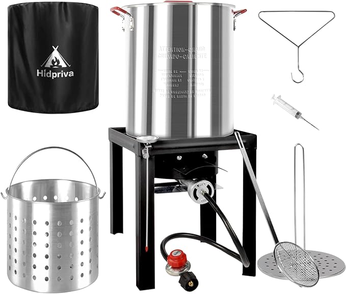 Hidpriva 36QT Turkey Fryer Kit, Waterproof Cover & 12-inch Skimmer, 55,000BTU Propane Burner Stove, Aluminum Turkey Fryer Pot, Outdoor Deep Fryer, Crawfish Boiler with Basket