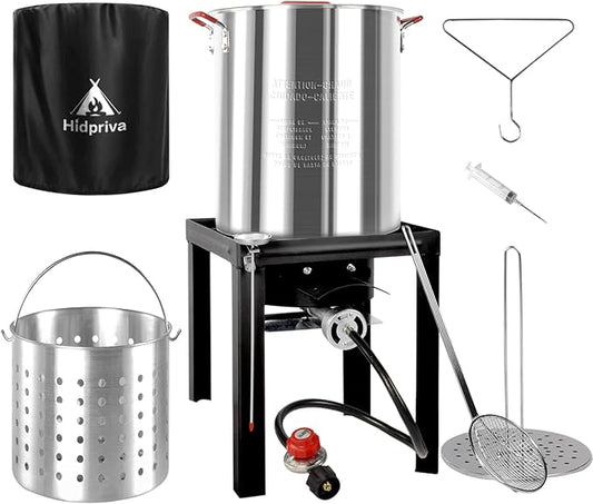 Hidpriva 36QT Turkey Fryer Kit, Waterproof Cover & 12-inch Skimmer, 55,000BTU Propane Burner Stove, Aluminum Turkey Fryer Pot, Outdoor Deep Fryer, Crawfish Boiler with Basket