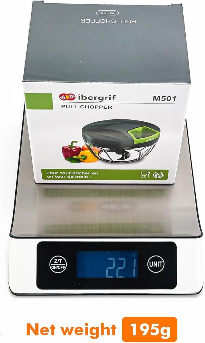 Ibergrif M501 Manual Onion Cutter, Multifunctional Onion Chopper, Multi Chopper with Lid, BPA-Free, Easy Pull Chopper Manual for Onions, Garlic, Nuts