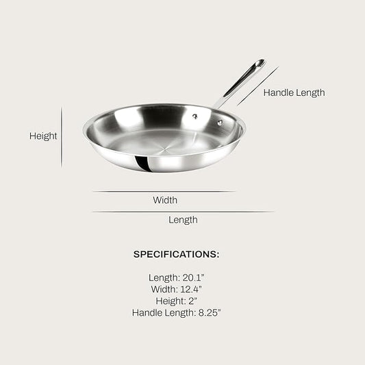 All-Clad D3 3-Ply Stainless Steel Fry Pan 12 Inch Induction Oven Broiler Safe 600F Pots and Pans, Cookware Silver