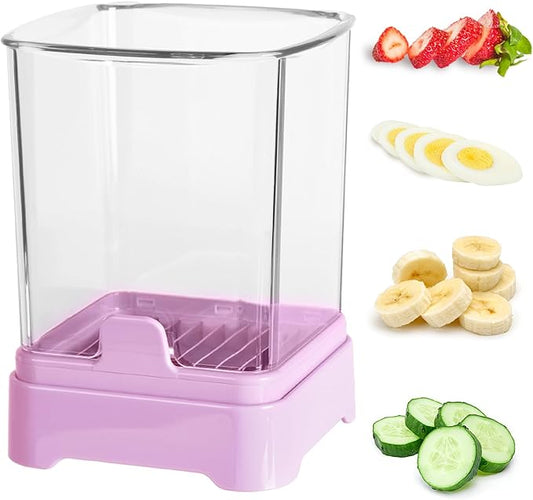 Fruit Slicer Cup for Strawberry, Banana, Hard-Boiled Egg - Detachable Cutter with Push Plate - Rapid & Safe Slicing Kitchen Gadget for Quick Meal Prep (Purple)