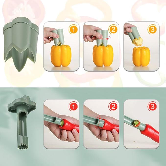 2 in 1 Pepper Seed Corer, Quick Bell Pepper Corer Tool (Beige, 1Pcs)