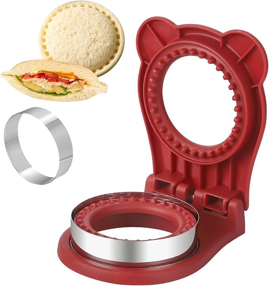 Uncrustable Sandwich Maker,Sandwiches Pocket Circle Shape 3.7Inch Sandwich Cutter and Sealer,Sandwich Cutter for Kids Breakfast and lunchboxes (Red)