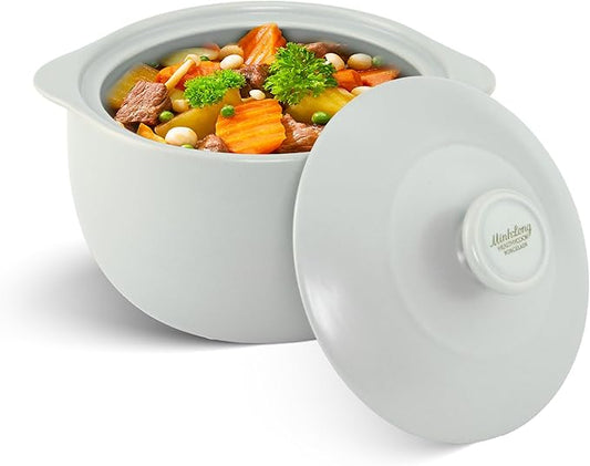 Minh Long 3.17 qt Porcelain Clay Pot for Cooking, Casserole Dish with Lid, Clay Pots for Cooking, Dutch Ovens for Stew, Soup, Steam, Oven & Microwave Safe, Heat Resistant (Vesta, 3.17 qt - Grey)