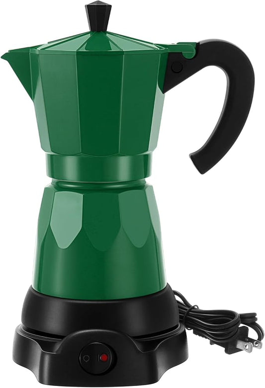 Lemosae Coffee Pot 6 Cup Electric Espresso Coffee Maker Italian Moka Maker 300ml Portable Aluminum Espresso Machine Cafetera Moka Pot with Detachable Base, Gift for Home Travel(Dark Green)