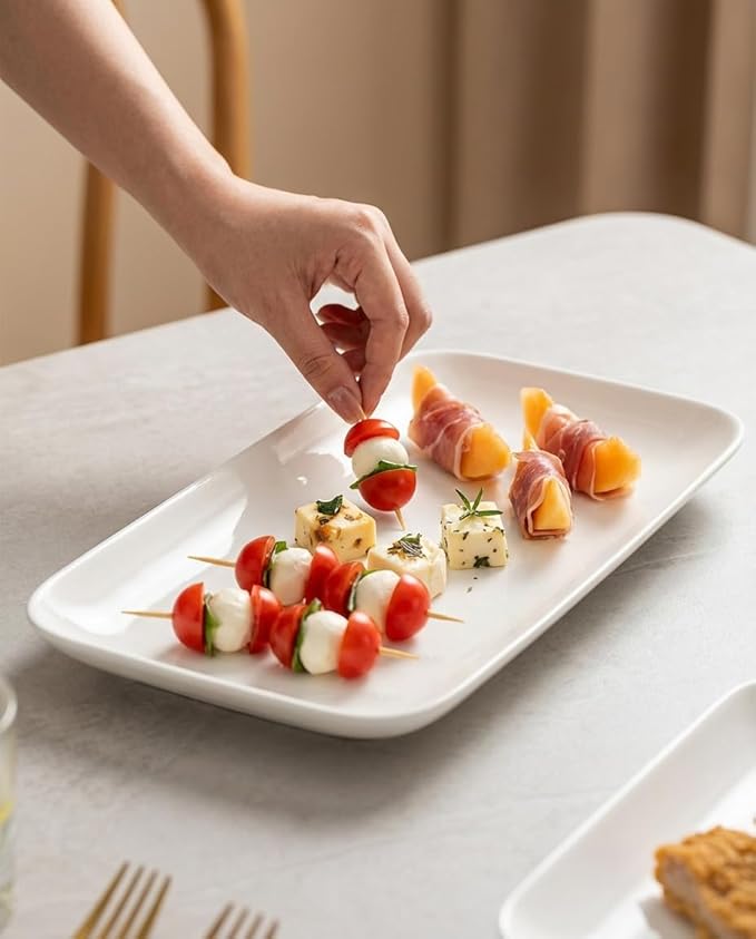 DELLING Large Serving Platter Set 16/14/12inch Large Serving Tray - Rectangular White Serving Trays for Party, Turkey Platter Set of 3, Dinner Parties