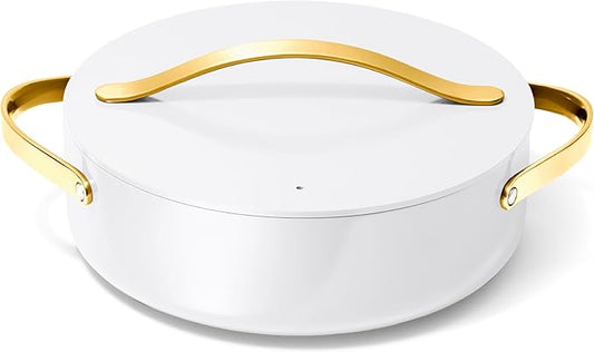 Caraway Rondeau - 6 Qt Non-Stick Pan with Lid - Free From Forever Chemicals - Perfect for Searing, Braising, & Roasting - White