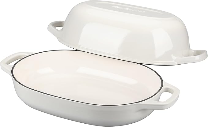 EDGING CASTING Enameled Cast Iron Oval Dutch Oven Pot with Lid, Dutch Oven for Sourdough Bread Baking, Oval Bread Pan, Bread Oven, Bread Dutch Oven, 7qt, White