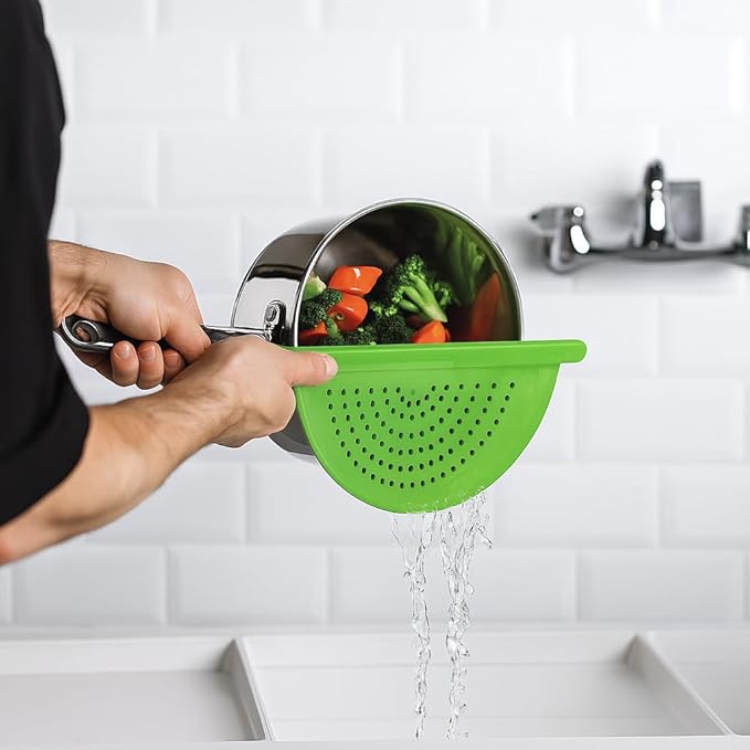 Handheld 13" Pot Strainer – Food Strainer for Pasta, Vegetables & More – BPA-Free Plastic with Anti-Slip Pegs – Fits Most Pots and Pans (2)