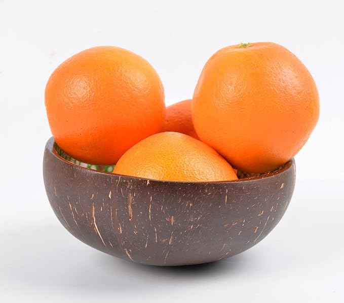 ChezMax Natural Coconut Bowl Mother of Pearl Inlaid Shell Key Bowls for Entryway Table Candy Container Nuts Holder Fruits & Dry Snack Storage Round Handcrafted Bowl for Decoration Yellow