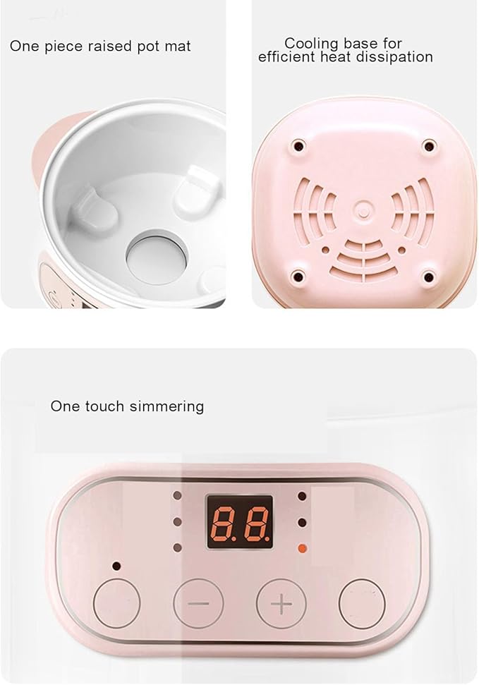 ZJchao Stew Pot Electric, 1L 200W Electric Smart Ceramic Soup Porridge Cooker Mini Slow Cooker Anti Dry Burn Multifunction Cooking Pot for Stove Porridge Rice Soup (US Plug 110V)