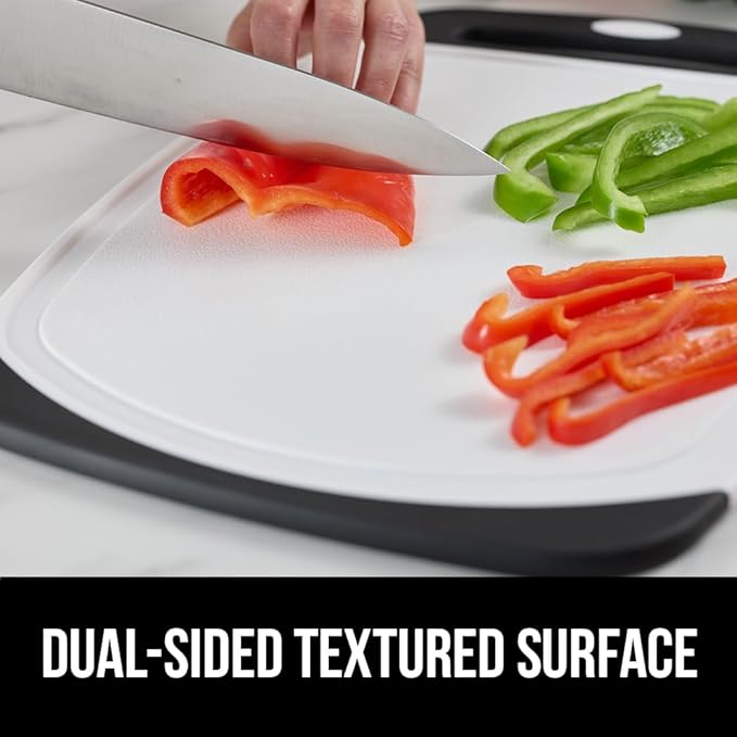 GORILLA GRIP BPA-Free Reversible Kitchen Cutting Board Set of 3, US Designed, Nonporous, Juice Grooves Catch Liquid, Slip Resistant Border, Dishwasher Safe, Durable Large Food Chopping Boards, Black
