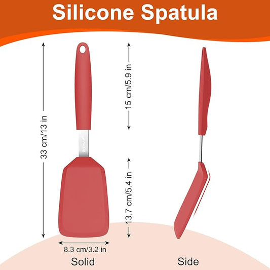 Silicone Spatula, 13 x 3.2 In, 600°F Heat Resistant Kitchen Spatula, BPA Free, Flexible Turner For Non Stick Frying Pan, Cooking, Flipping Egg and Pancake, Dishwasher Safe (Red)
