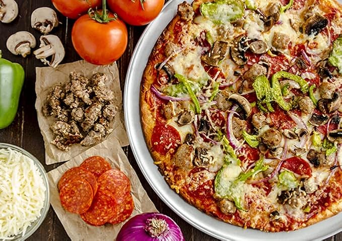 Winco Aluminum Winware 12-Inch Pizza Tray with Wide Rim, 12 Inch (Pack of 2)
