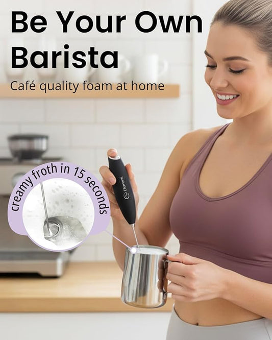Elementi Milk Frother Wand & Matcha Whisk Set - Powerful Electric Matcha Mixer, Easy to Use Macha Wisk Kit - Craft Effortless Lattes with the Elementi Milk Frother Wand (Lime Green)