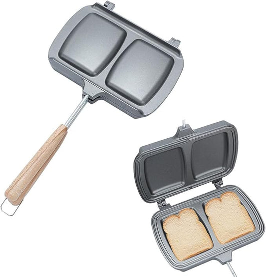 Double-Sided Nonstick Sandwich Maker, Flip Grill Pan for Breakfast, Pancakes, Omelets, Frittatas, Toast (Silver, 30.5*14.2*4.2cm)