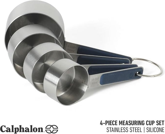Calphalon Prime 4 Piece Stainless Steel Measuring Cups W/Navy Blue Silicone Handles