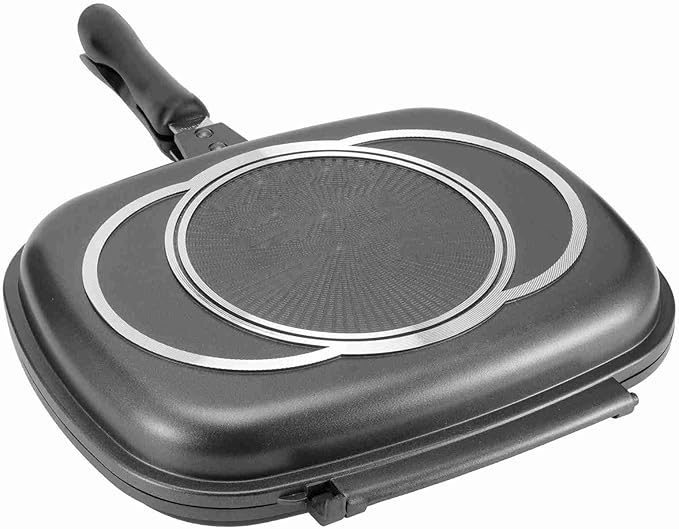 Grill Pan Frying Double Side Portable Anti Burn Handle Kitchen Supplies Grill Pot 12.6in