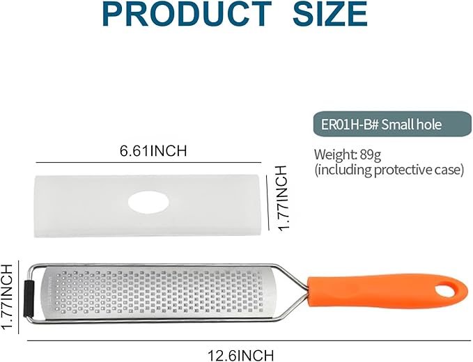 1Pcs Stainless Steel Lemon Zester & Cheese Grater – Razor-Sharp Multi-Purpose Grater for Citrus, Parmesan, Garlic & More, Non-Slip Grip, Safety Cover & Dishwasher Safe