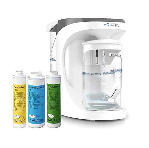 AquaTru Carafe Smart Alkaline Countertop Water Purifier | App-Connected 4-Stage Reverse Osmosis System with Glass Carafe Removes Forever Chemicals, Lead & Fluoride | Adds Minerals | No Plumbing
