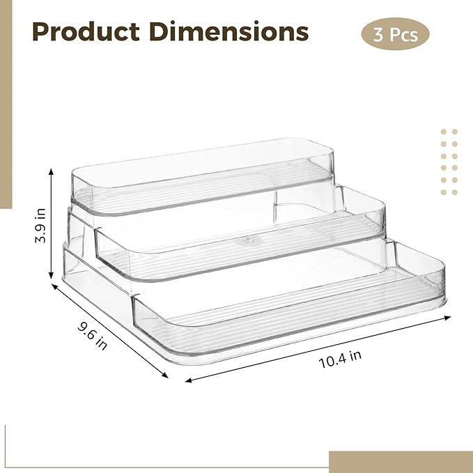 OMISTAR 3 Pcs 3 Tier Spice Rack Organizer, Clear Plastic Organizer for Countertop, Kitchen Cabinet Organizer and Vanity, Versatile Storage Shelf for Cosmetics, Perfume, and More