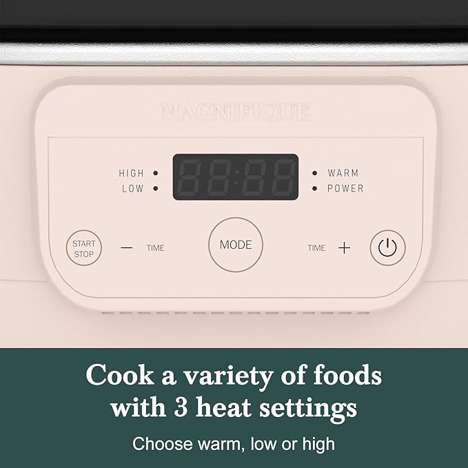 MAGNIFIQUE 6 Quart Programmable Slow Cooker Removable Healthy Nonstick Pot - Small Kitchen Appliance for Family Dinners - Serves 6+ People - Heat Settings: Keep Warm Pink