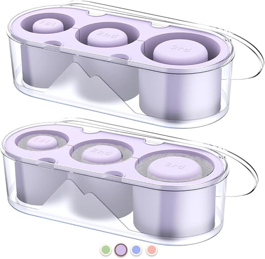 2PC Ice Mold for Stanley Cup 30/40 Oz - Easy Fill and Release Without Touching Ice, Silicone Ice Cube Tray with Clear Lid and Bin for Freezer, Whiskey, Cocktail (Purple+Purple)