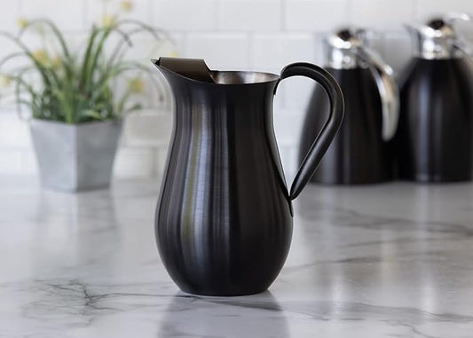 Service Ideas WPB2BSBX Pitcher with Ice Guard, Bell Shaped, 2 L, 66.6 Ounces, Stainless Steel, Black Onyx