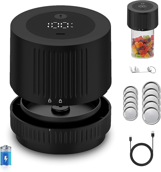 Electric Mason Jar Vacuum Sealer Kit,Rechargeable Ball Jar Sealer Vacuum for Regular Mouth and Wide Mouth Mason Jars,Used for Canning Jars and Food Storage