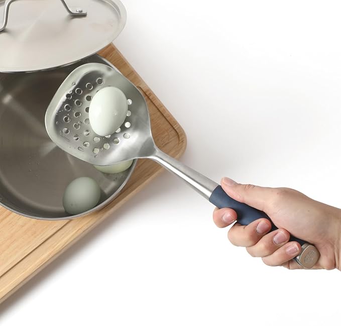 Calphalon Edge Stainless Steel Slotted Spoon/Skimmer - Navy Blue
